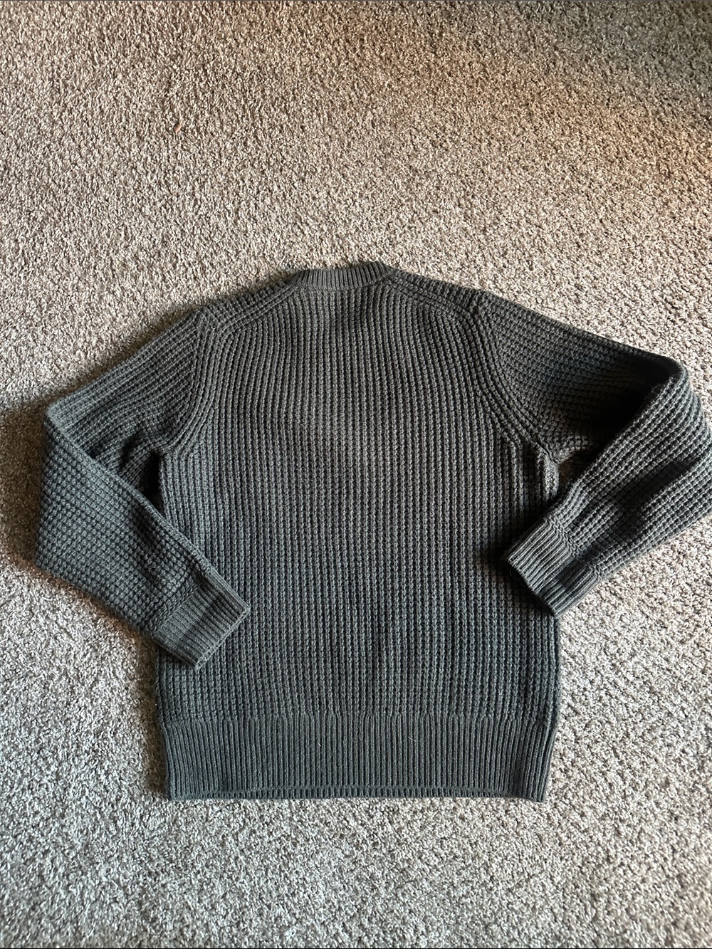 Buck Mason Dark Green Waffle Knit Wool/Cashmere Herdsman Crewneck Sweater - Picture 4 of 6